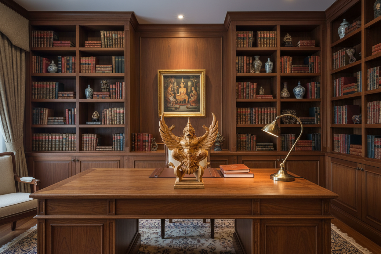 Thai Garuda Teak Wood Carving on Luxury Desk