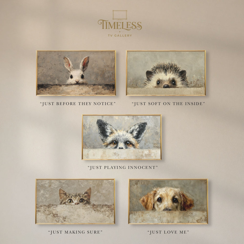 Samsung Frame TV Art Instant Download — Peeking Animals Bundle Set of 5 | 4K Digital Wall Art