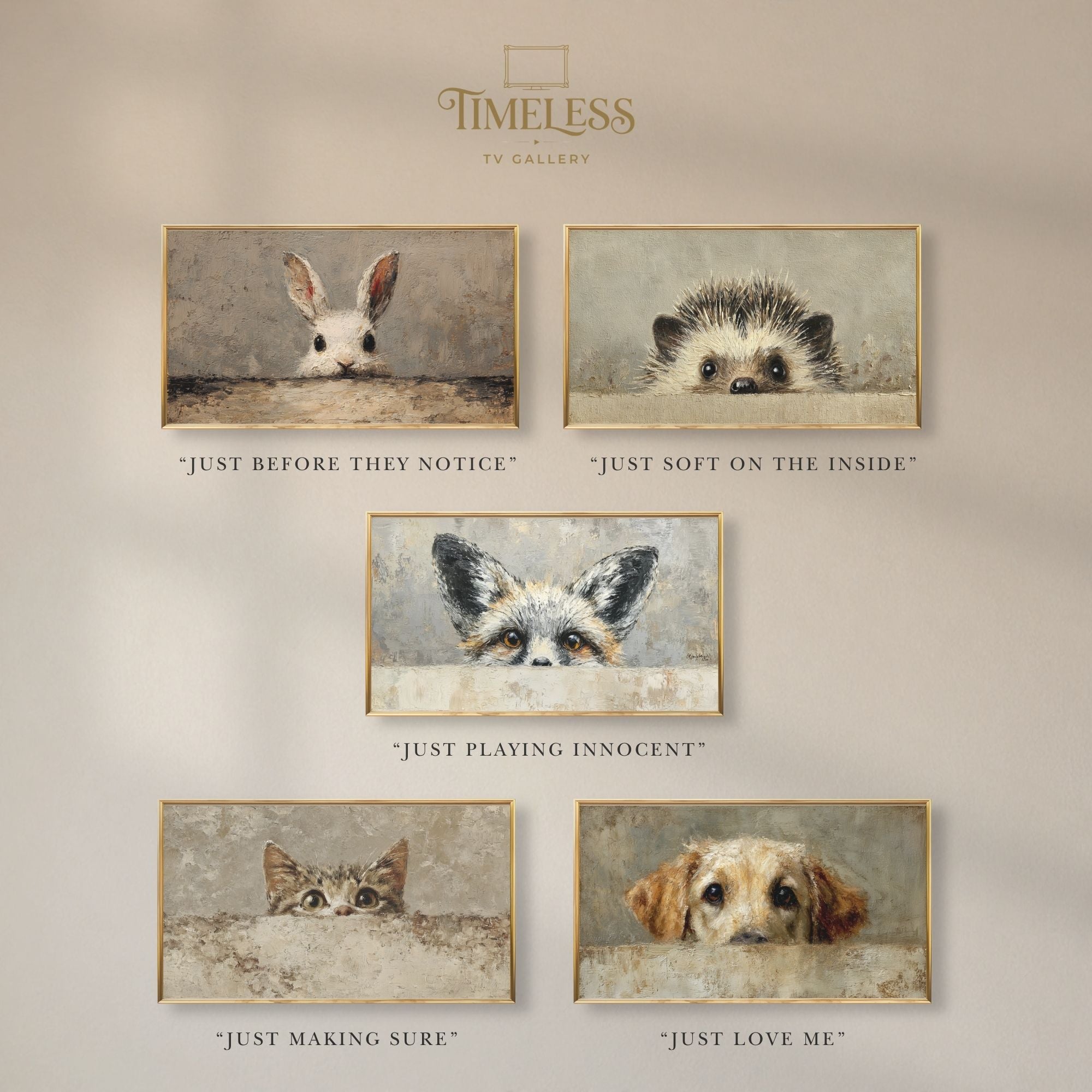 Samsung Frame TV Art Instant Download — Peeking Animals Bundle Set of 5 | 4K Digital Wall Art
